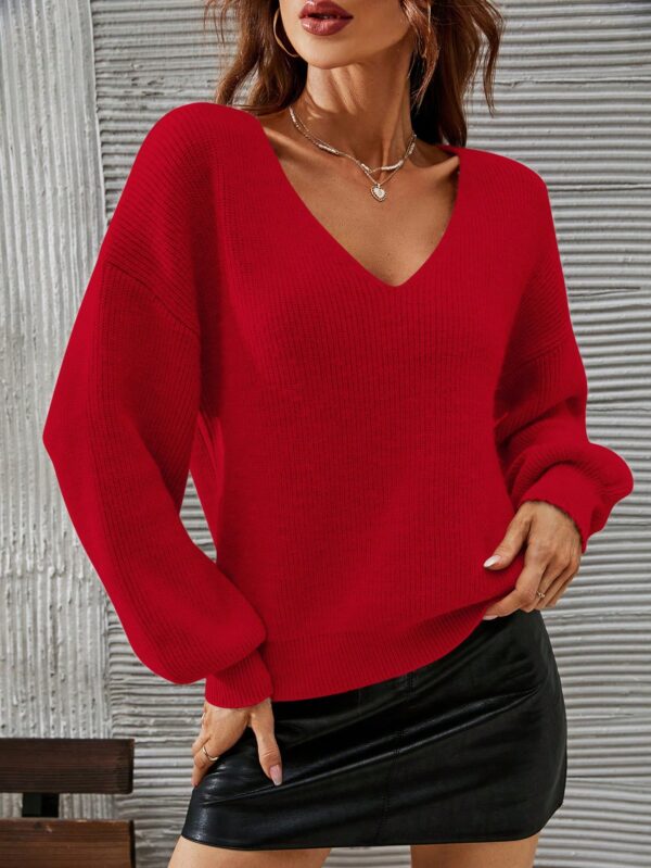 Sweater V-Neck con Hombros Caídos Estilo Francés - Image 41