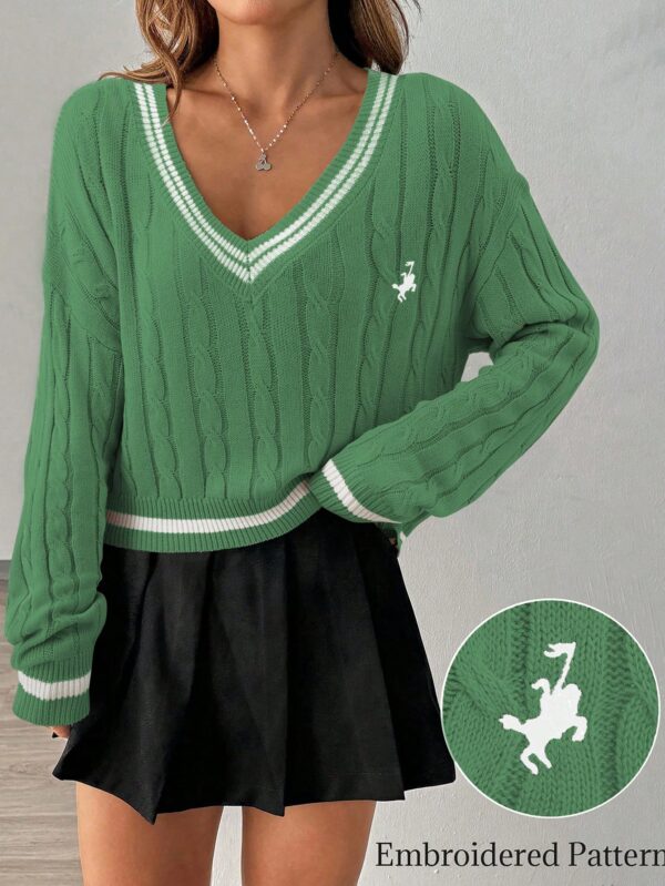 Sweater a Rayas con Cuello en V y Manga Larga - Image 20