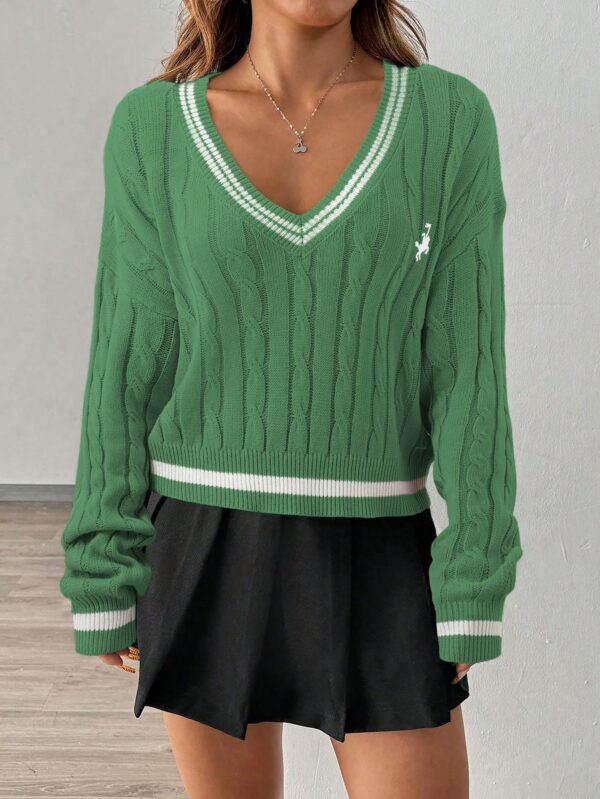 Sweater a Rayas con Cuello en V y Manga Larga - Image 25