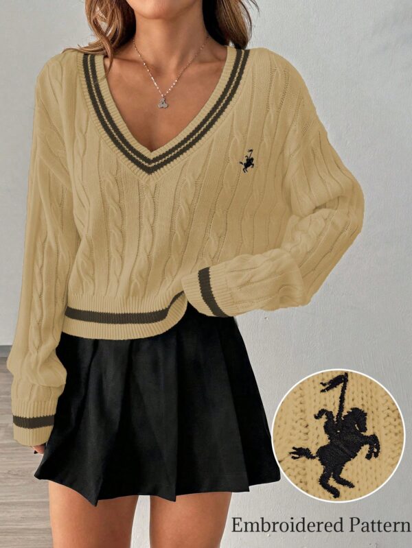 Sweater a Rayas con Cuello en V y Manga Larga - Image 13