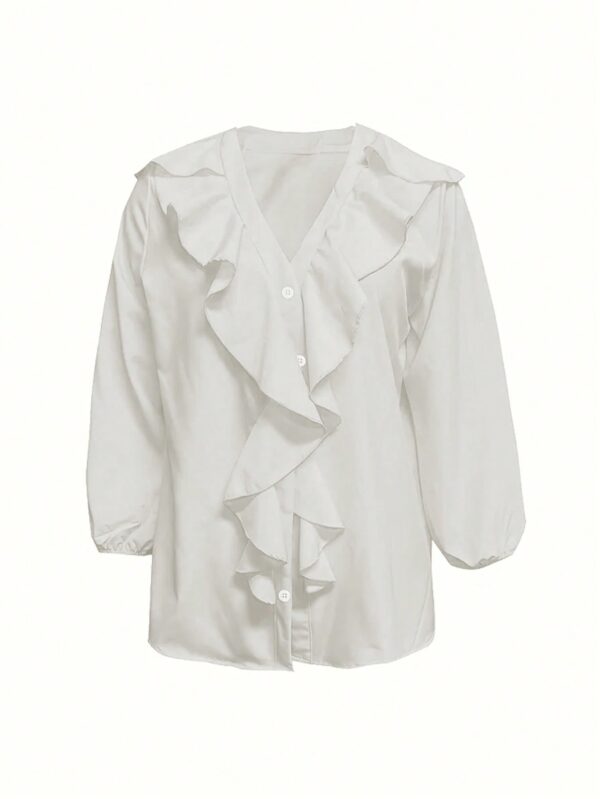 Blusa Casual con Volantes y Escote en V de Manga Larga - Image 2