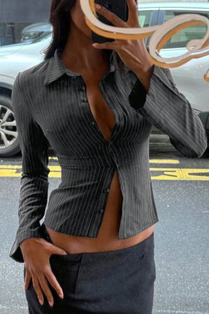 Camisa Casual a Rayas Manga Larga