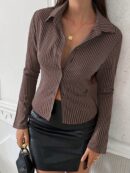 Camisa a Rayas de Manga Larga para Mujer Estilo Casual