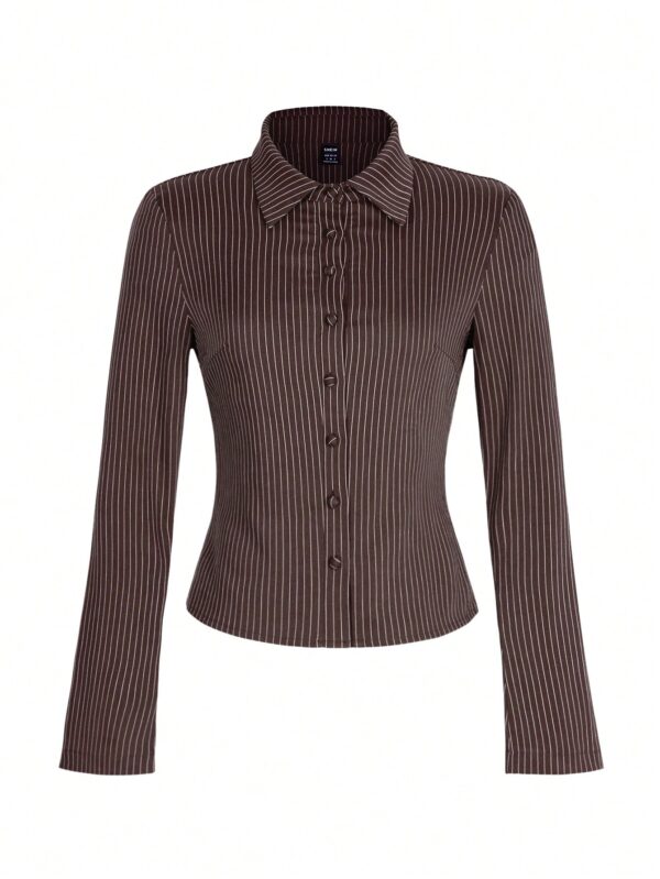 Camisa a Rayas de Manga Larga para Mujer Estilo Casual - Image 6