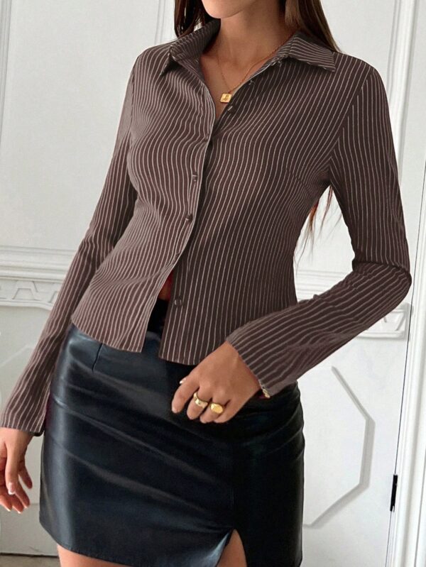 Camisa a Rayas de Manga Larga para Mujer Estilo Casual - Image 4