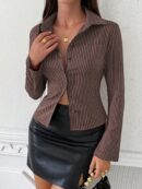 Camisa a Rayas de Manga Larga para Mujer Estilo Casual