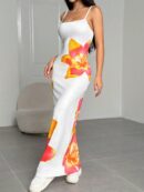 Vestido Largo Elegante con Estampado Floral y Tirantes Delgados