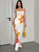 Vestido Largo Elegante con Estampado Floral y Tirantes Delgados