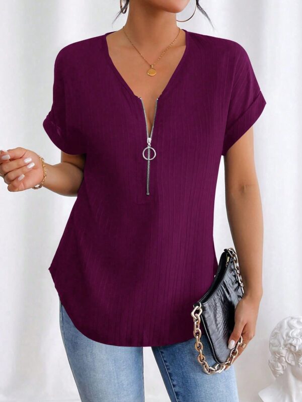 Blusa Casual con Cremallera y Manga Murciélago - Image 9