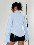 Blusa de Negocios Casual a Rayas con Botones y Manga Larga