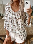 Blusa Bohemia con Cuello V y 3/4 de Manga