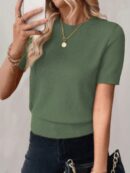 Sweater de Punto en Color Sólido con Manga Corta
