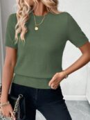 Sweater de Punto en Color Sólido con Manga Corta