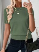 Sweater de Punto en Color Sólido con Manga Corta