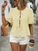 Blusa Casual de Cuello Redondo con Volantes y Manga Corta