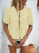 Blusa Casual de Cuello Redondo con Volantes y Manga Corta