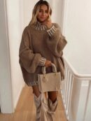 Sweater Casual Oversize con Cuello y Puños Estampados