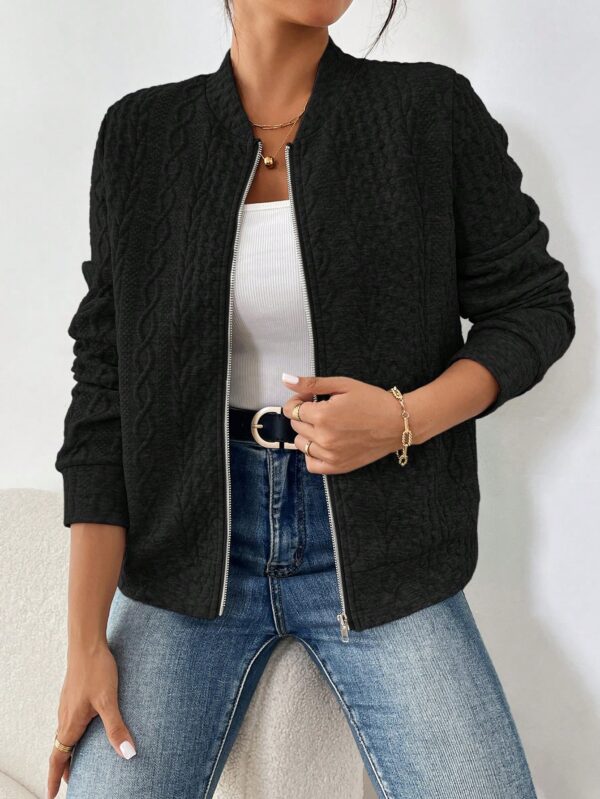 Chaqueta Tejida Jacquard Casual en Color Caqui - Image 15