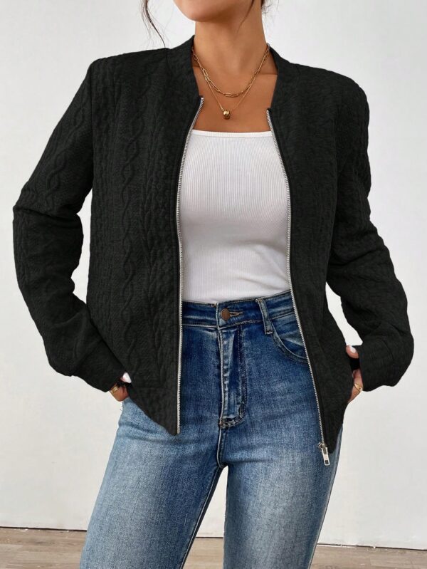 Chaqueta Tejida Jacquard Casual en Color Caqui - Image 17