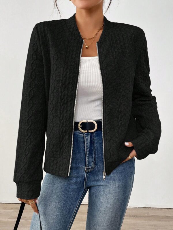 Chaqueta Tejida Jacquard Casual en Color Caqui - Image 18