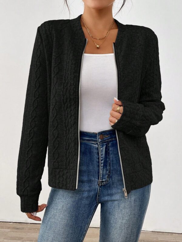 Chaqueta Tejida Jacquard Casual en Color Caqui - Image 19