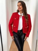 Abrigo de Tweed Abierto con Diseño Escocés y Bolsillo Solapa