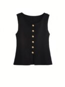 Chaleco Elegante de Botones Metálicos con Cuello Redondo