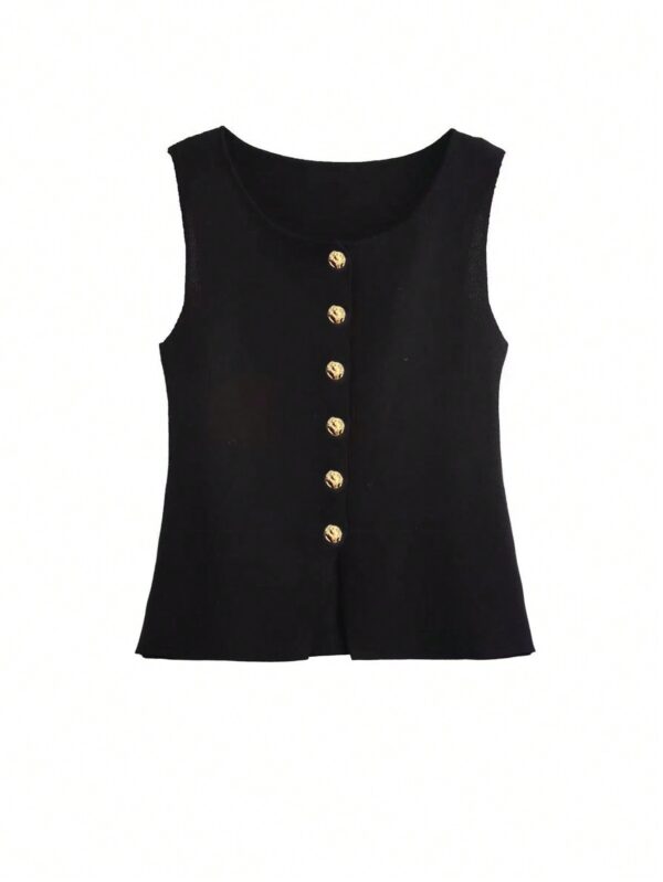 Chaleco Elegante de Botones Metálicos con Cuello Redondo - Image 5