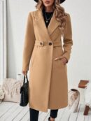 Abrigo Camel Casual de Doble Botonadura con Cinturón