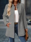 Chaqueta Midi Casual de Cuello Alto para Mujer