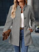Chaqueta Midi Casual de Cuello Alto para Mujer