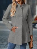 Chaqueta Midi Casual de Cuello Alto para Mujer