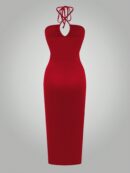Vestido Largo Halter Sin Mangas con Espalda Descubierta y Abertura Lateral