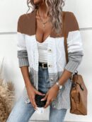 Cardigan Tejido Tricolor con Botones y Cuello en V