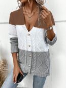 Cardigan Tejido Tricolor con Botones y Cuello en V