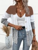 Cardigan Tejido Tricolor con Botones y Cuello en V