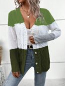 Cardigan Tejido Tricolor con Botones y Cuello en V