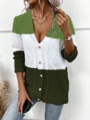 Cardigan Tejido Tricolor con Botones y Cuello en V