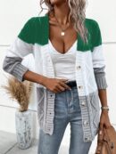 Cardigan Tejido Tricolor con Botones y Cuello en V