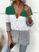 Cardigan Tejido Tricolor con Botones y Cuello en V