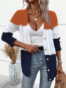 Cardigan Tejido Tricolor con Botones y Cuello en V