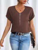 Blusa Casual con Cremallera y Manga Murciélago