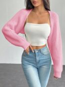 Cardigan Corto de Punto en Estilo Ballet con Mangas Raglan