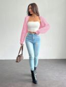Cardigan Corto de Punto en Estilo Ballet con Mangas Raglan