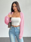 Cardigan Corto de Punto en Estilo Ballet con Mangas Raglan