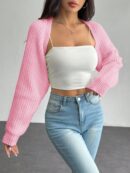 Cardigan Corto de Punto en Estilo Ballet con Mangas Raglan