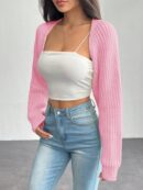 Cardigan Corto de Punto en Estilo Ballet con Mangas Raglan