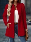 Chaqueta Midi Casual de Cuello Alto para Mujer