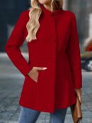 Chaqueta Midi Casual de Cuello Alto para Mujer