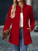 Chaqueta Midi Casual de Cuello Alto para Mujer